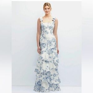 Dessy collection floral print ruffle sleeves satin midi dress brand new withtags